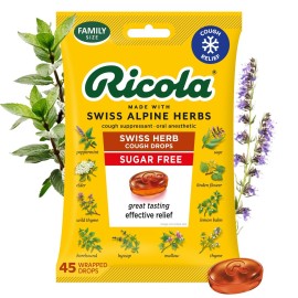Ricola Swiss Herb Sugar Free Cough Drops with Menthol - Cough and Sore Throat Relief - 45 Count - Herbal Throat Lozenges