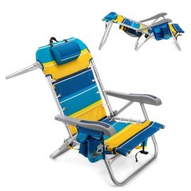 Homevative Cooler+ Folding Backpack Beach Chair with 5 Positions, Towel bar, XL Cooler Pouch, Storage Net, Cup and Phone Holder, Sunshine