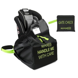 reperkid Car Seat Travel Bag for Airplane, Black and Green, 33 H x 18 W x 18 D, Fits Most Convertible, Booster and Infant Car Seats - Premium Waterproof Cover, Adjustable Shoulder Strap