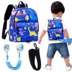Accmor Toddler Backpack Leash with Anti Lost Wrist Link, Cute Mini Child Walking Harnesses Keep Kids Close Back Pack Rope Tether Rein for Baby Boys (Blue/Dino)