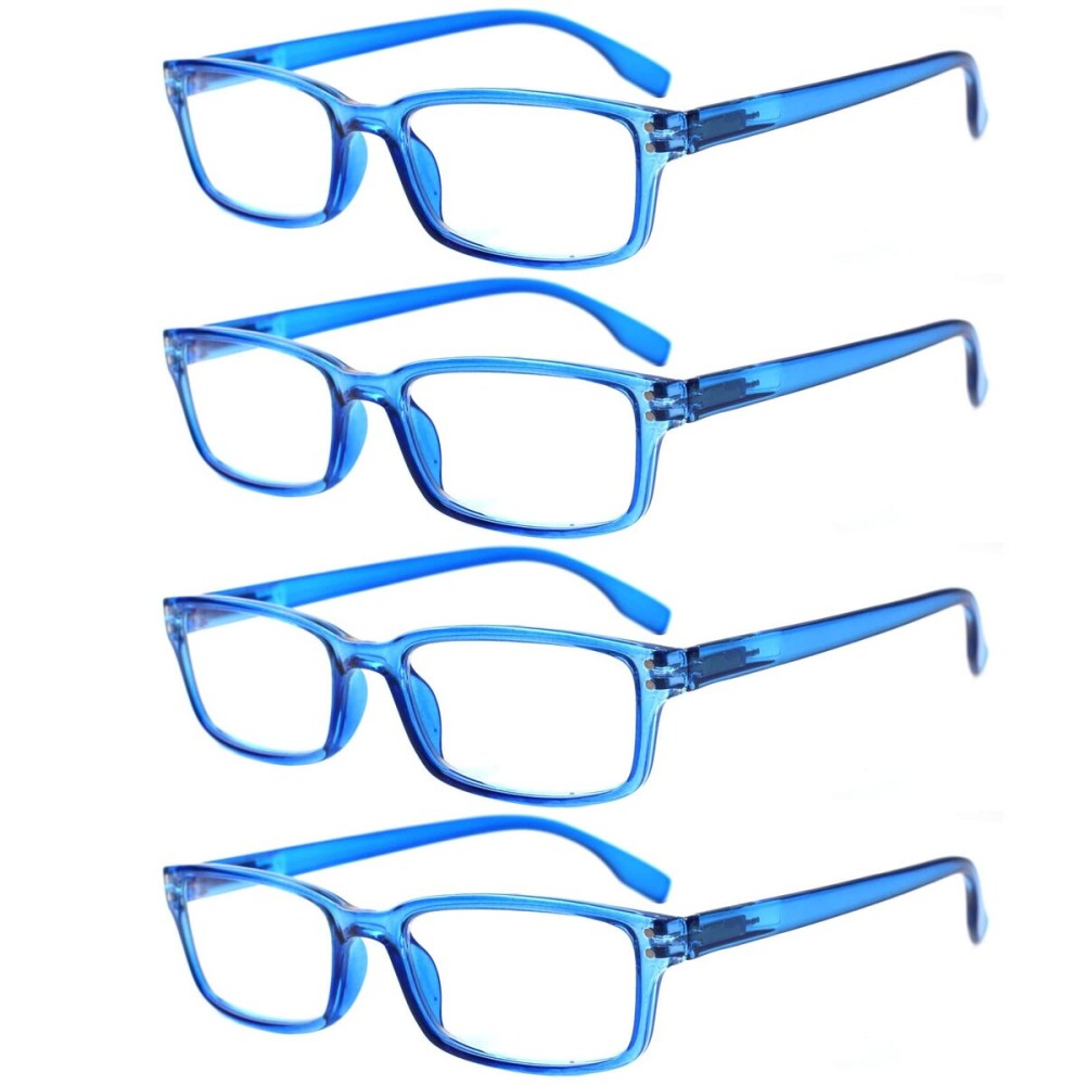 Kerecsen 4 Pack Reading Glasses for Men and Women with Spring Hinges, Lightweight Black Rectangular Readers Eyeglasses (4 Pack Blue, 2.75, x)