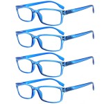 Kerecsen 4 Pack Reading Glasses for Men and Women with Spring Hinges, Lightweight Black Rectangular Readers Eyeglasses (4 Pack Blue, 2.75, x)