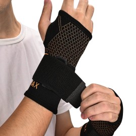 INDEEMAX Copper Wrist Compression Sleeve 1 Pair, Comfortable Hand Brace Support with Strap for Arthritis, Tendonitis, Sprains, Workout, Carpal Tunnel - Left & Right - Women and Men