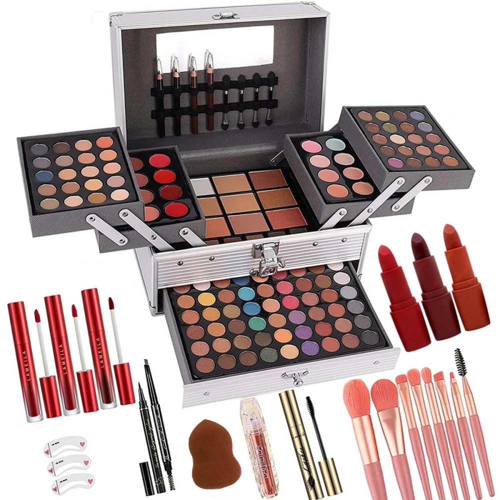 UNIFULL 132 Color All- In- One Makeup For Women Full Kit,Professional Makeup Kit,Makeup Gift Set for Women,Girls&Teens,Include eyeshadow/lipstick/concealer/Lip Gloss/Eyeliner/Mascara006N2-Silver