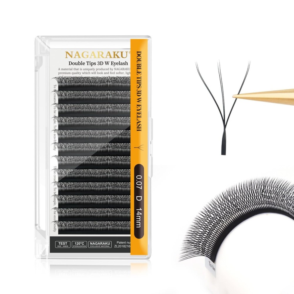 NAGARAKU WW Eyelash Extensions Supplies Double W lash Premade Fans 6D Russian Volume Faux Mink Matte Black 12 rows Cluster Pre Fanned Wispies Crisscross Clover False Lashes(0.07mm D curl 14mm)