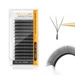 NAGARAKU WW Eyelash Extensions Supplies Double W lash Premade Fans 6D Russian Volume Faux Mink Matte Black 12 rows Cluster Pre Fanned Wispies Crisscross Clover False Lashes(0.07mm D curl 14mm)