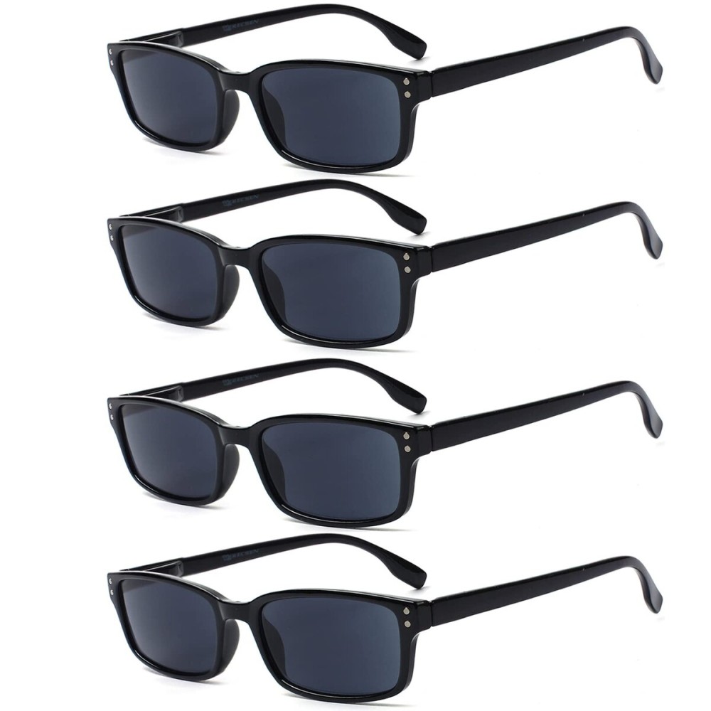 Kerecsen 4 Pack Reading Glasses for Men and Women with Spring Hinges, Lightweight Black Rectangular Readers Eyeglasses (4 Pack 4Black/Gray Lens, 1.5, x)