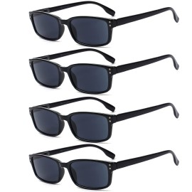 Kerecsen 4 Pack Reading Glasses for Men and Women with Spring Hinges, Lightweight Black Rectangular Readers Eyeglasses (4 Pack 4Black/Gray Lens, 1.5, x)