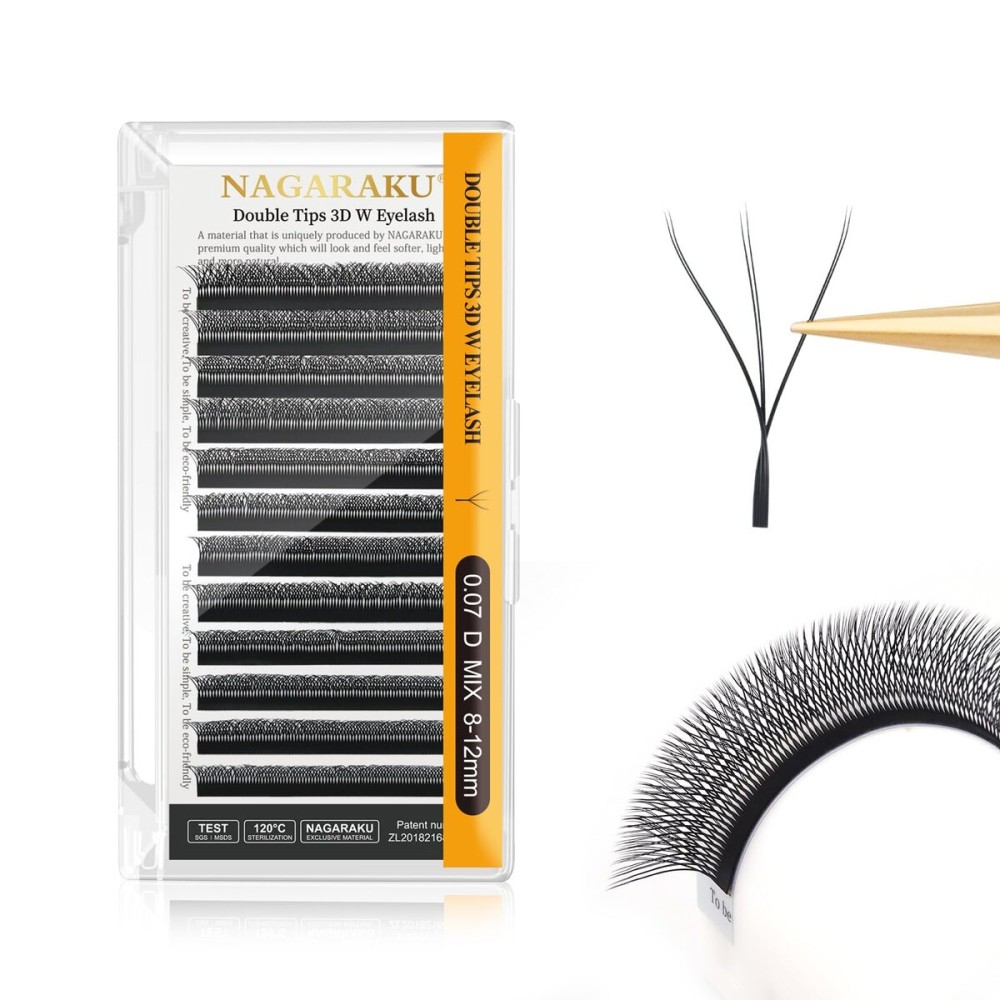 NAGARAKU WW Eyelash Extensions Supplies Double W lash Premade Fans 6D Russian Volume Faux Mink Matte Black 12 rows Cluster Pre Fanned Wispies Crisscross Clover False Lashes(0.07mm D curl 8-12mm Mix)