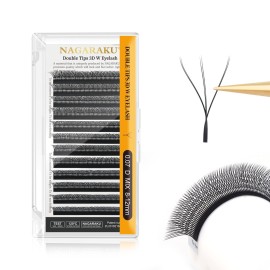 NAGARAKU WW Eyelash Extensions Supplies Double W lash Premade Fans 6D Russian Volume Faux Mink Matte Black 12 rows Cluster Pre Fanned Wispies Crisscross Clover False Lashes(0.07mm D curl 8-12mm Mix)