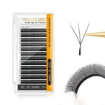 NAGARAKU WW Eyelash Extensions Supplies Double W lash Premade Fans 6D Russian Volume Faux Mink Matte Black 12 rows Cluster Pre Fanned Wispies Crisscross Clover False Lashes(0.07mm C curl 10mm)
