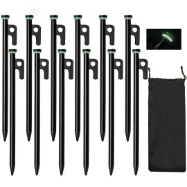 Tent Stakes, 12Pcs 10in Heavy Duty Forged Steel Tent Stakes +Storage Pouch, Used on Rocks, Snowfield, Dessert, Stormy Weather (12Pcs 10in Stakes)