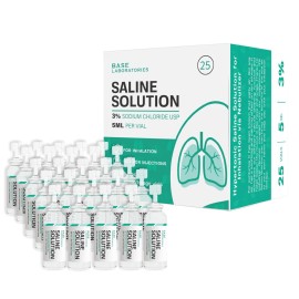 BASE LABORATORIES 3% Saline Solution for Nebulizer Machine | Saline Solution for Inhalation & Nasal Irrigation | High 3% Concentration l 25 Vials 5ml Unit Dose