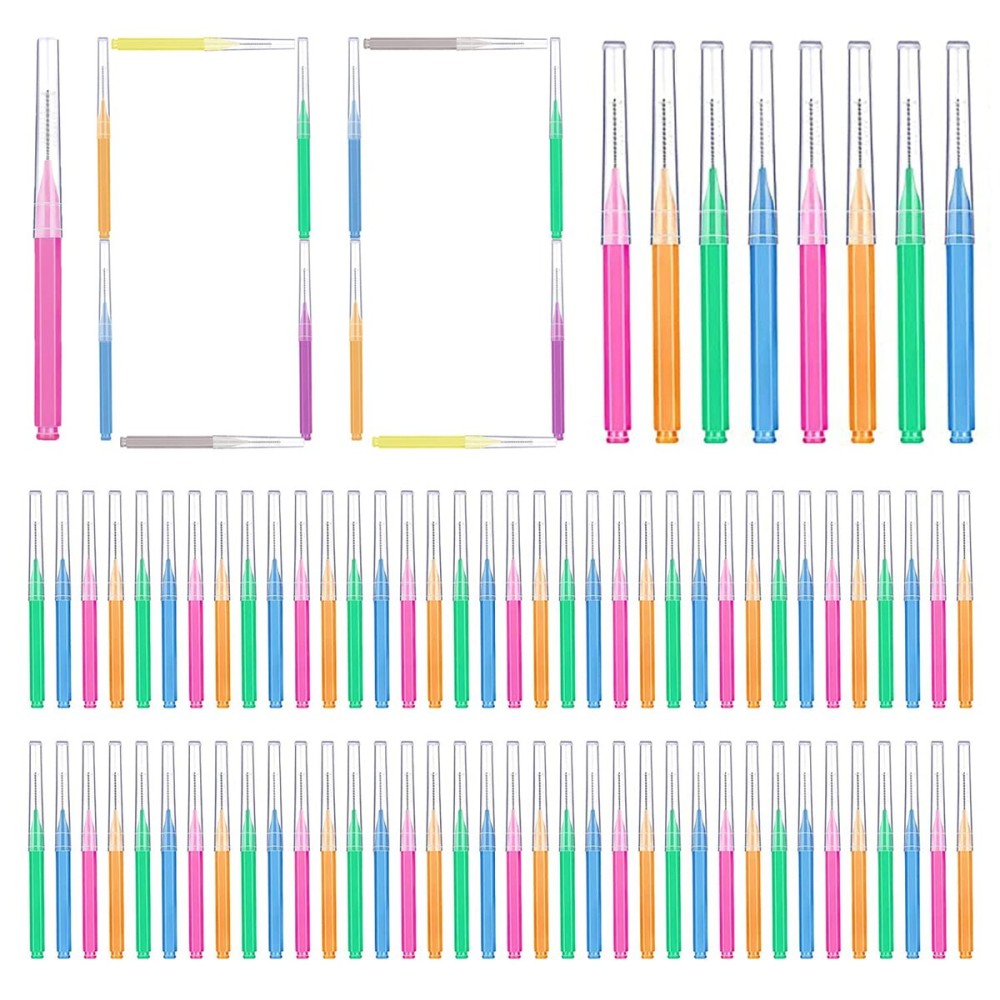 GOUWEIBA 100 pcs Braces Brush Disposable Interdental Brush Toothpick Dental Flossing Head Oral Dental Hygiene Flosser Tooth Cleaning Tools (Mixed Color)
