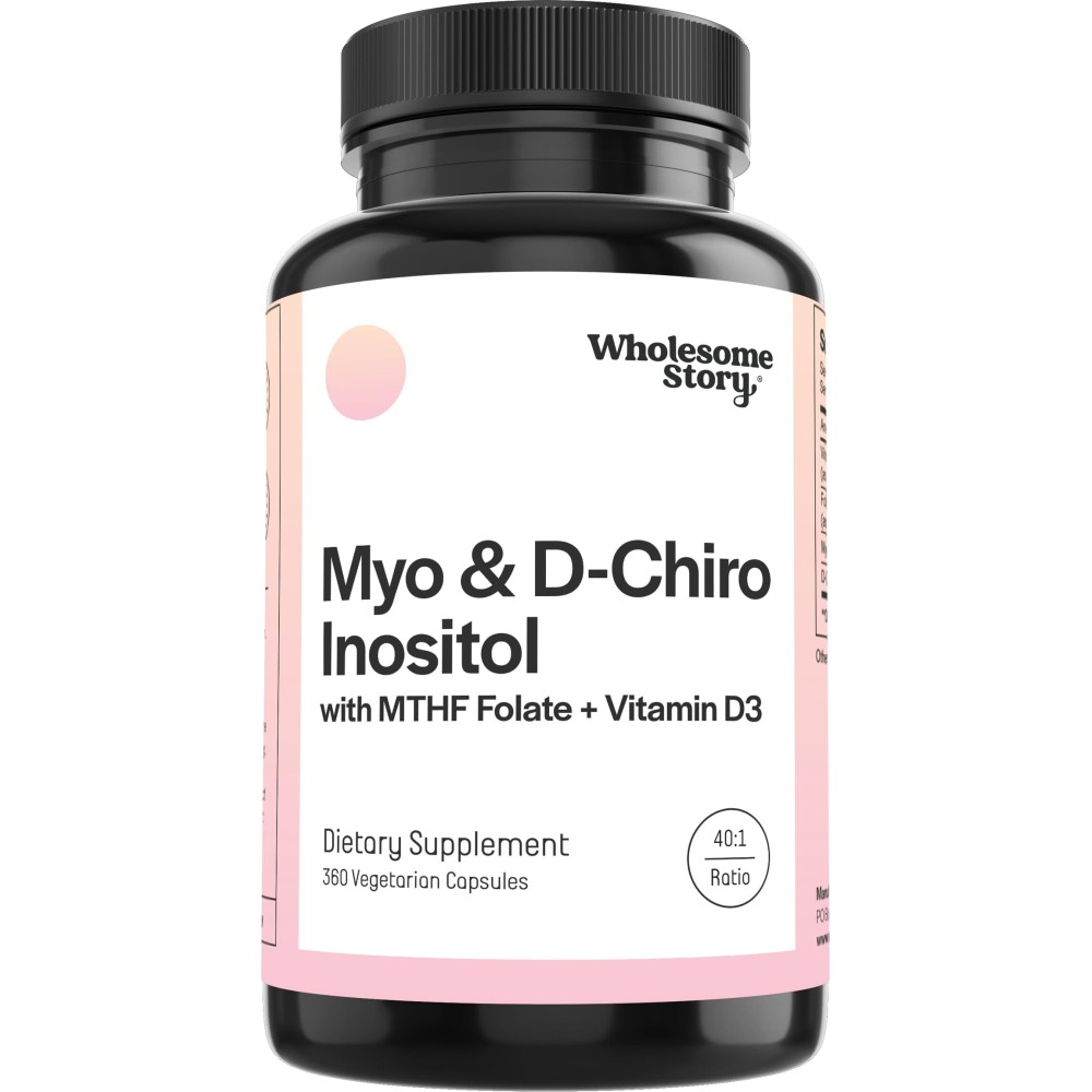 Myo-Inositol & D-Chiro Inositol Capsules with MTHF, Folate, Vitamin D | Support for Ovarian Function, Hormone Balance, & Homocysteine Levels | Fertility Supplements for Women | 360 Count 40:1 Ratio