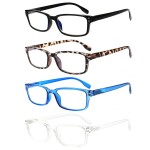 Kerecsen 4 Pack Reading Glasses for Men and Women with Spring Hinges, Lightweight Black Rectangular Readers Eyeglasses (4 Pack Mix Color, 3.0, x)
