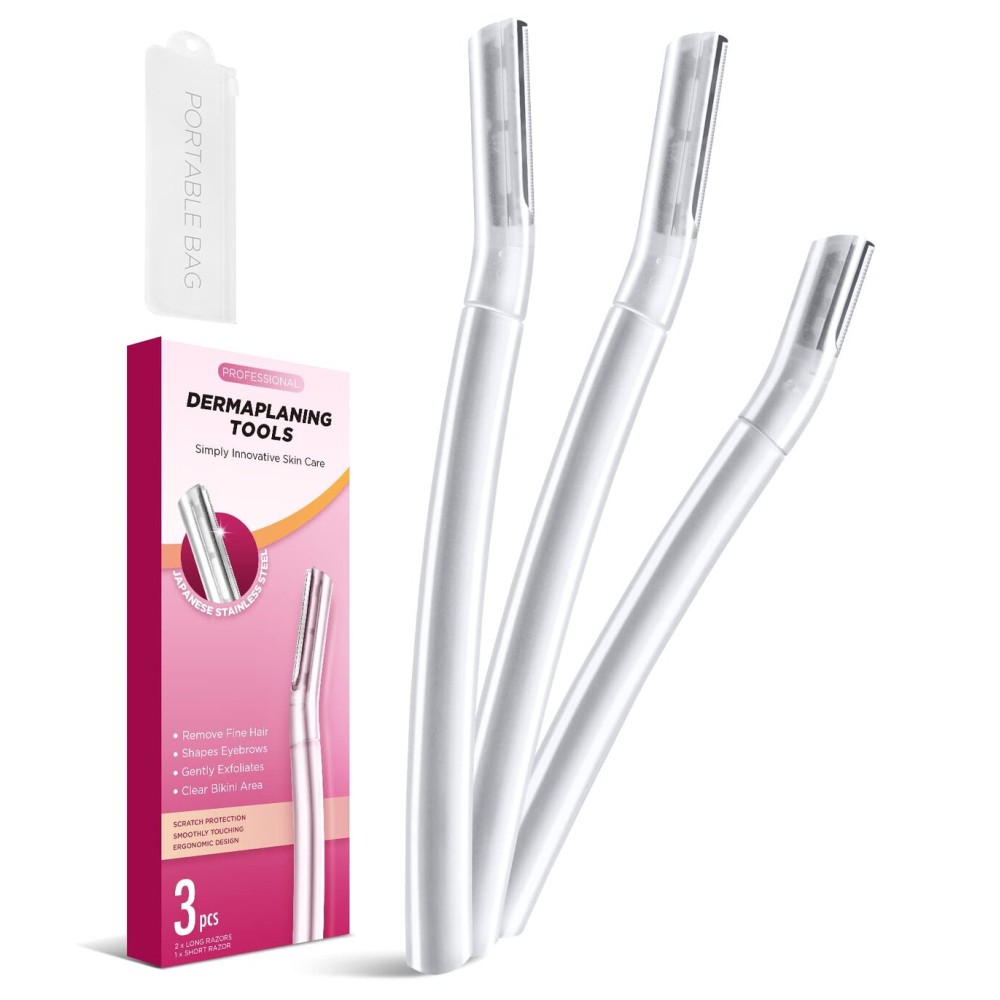 SINAHET Dermaplane Razor for Face, (3 Count) Professional Dermaplaning Tool for Peach Fuzz, Facial and Eyebrow Hair Removal, Gentle Skin Exfoliation Blade