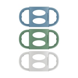 Dr. Brown\'s Narrow Baby Bottle Handles, 100% Silicone, Easy Grip Removable Handles for Bottle to Sippy Cup Transition, Blue/Gray/Green, 3-Pack, 4m+