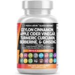 Clean Nutraceuticals Ceylon Cinnamon Capsules + Berberine Turmeric Apple Cider Vinegar Ginseng Bitter Melon Gymnema Milk Thistle Fenugreek Supplement Pills Powder for Men & Women