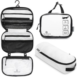 Toiletry Bag Kit Set: Hanging Travel Toiletry Bag + 311 TSA Cosmetic Liquid Bag + Ultralight Accessory Organizer Pouch (White Ripstop)