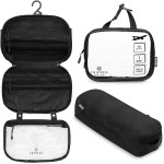 Toiletry Bag Kit Set: Hanging Travel Toiletry Bag + 311 TSA Cosmetic Liquid Bag + Ultralight Accessory Organizer Pouch (Black Ripstop)