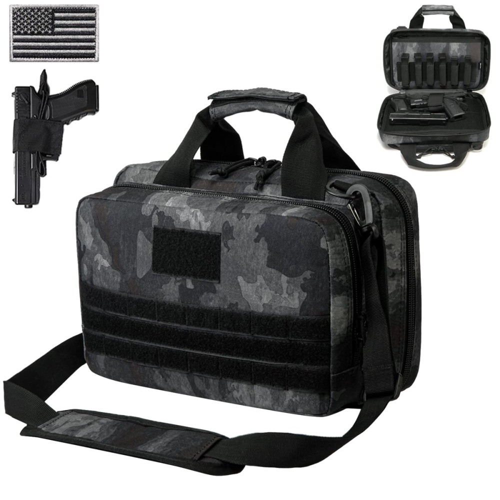 DBTAC Gun Case Bag XS | Tactical 1~2 Pistol Bag Firearm Shooting Case with Lockable Zipper for Shooting Range Outdoor Hunting | US Flag Patch + Universal Holster Included (Urban Grey Camo)
