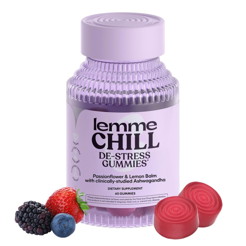 Lemme Chill Stress Relief Gummies with 300mg KSM-66 Ashwagandha, Lemon Balm, Passionflower & Goji to Support Relaxation, Healthy Cortisol & Sleep - Gluten-Free, Non-GMO, Mixed Berry (60 Count)