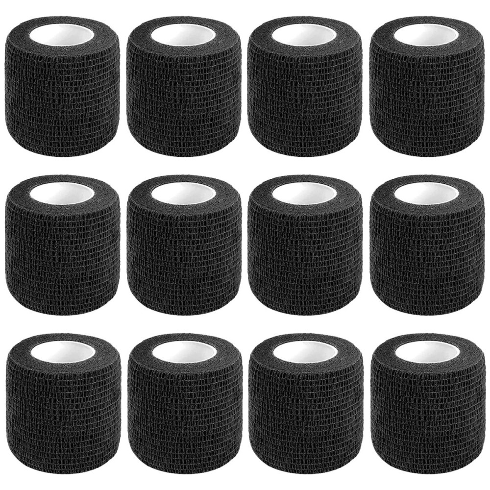 CIYAGPOOU 12 Pack Self Adhesive Bandage Wrap,2 Inches 5 Yards Black Vet Wrap Breathable Flexible Stretchy Cohesive Bandage for First Aid, Sprains Protection