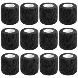 CIYAGPOOU 12 Pack Self Adhesive Bandage Wrap,2 Inches 5 Yards Black Vet Wrap Breathable Flexible Stretchy Cohesive Bandage for First Aid, Sprains Protection