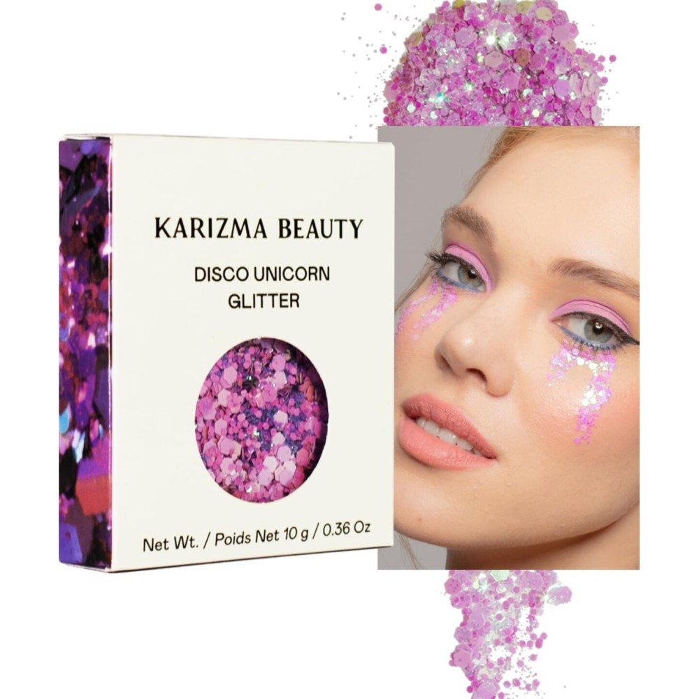 KARIZMA Disco Unicorn Body Glitter. 10g Chunky Face, Hair, Eye and Body for Women. Rave Festival Accessories, Cosmetic Makeup. Loose Set