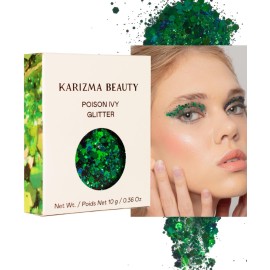 KARIZMA Poison Ivy Body Glitter. 10g Chunky Hair Eye and Body Shimmers for Women. Rave, Festival Accessories, Cosmetic Makeup. Loose Set