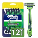 Gillette Sensor3 Sensitive Men\'s Disposable Razor, 12 Razors