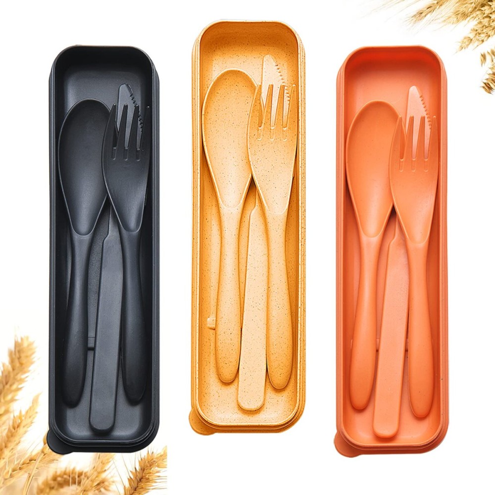 Reusable Travel Utensils Set with Case, 3 Sets Wheat Straw Portable Knife Fork Spoons Cutlery, Eco-Friendly BPA Free Plastic Tableware for Kids Adults Travel Picnic Camping Utensils