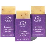 The Bubble Factory Handmade Natural Bath & Body Soap Bar, Vegan, All-Natural, Palm Oil Free, Made in USA with Shea Butter + Essential Oils, Lavender Lemongrass, 3 Bars