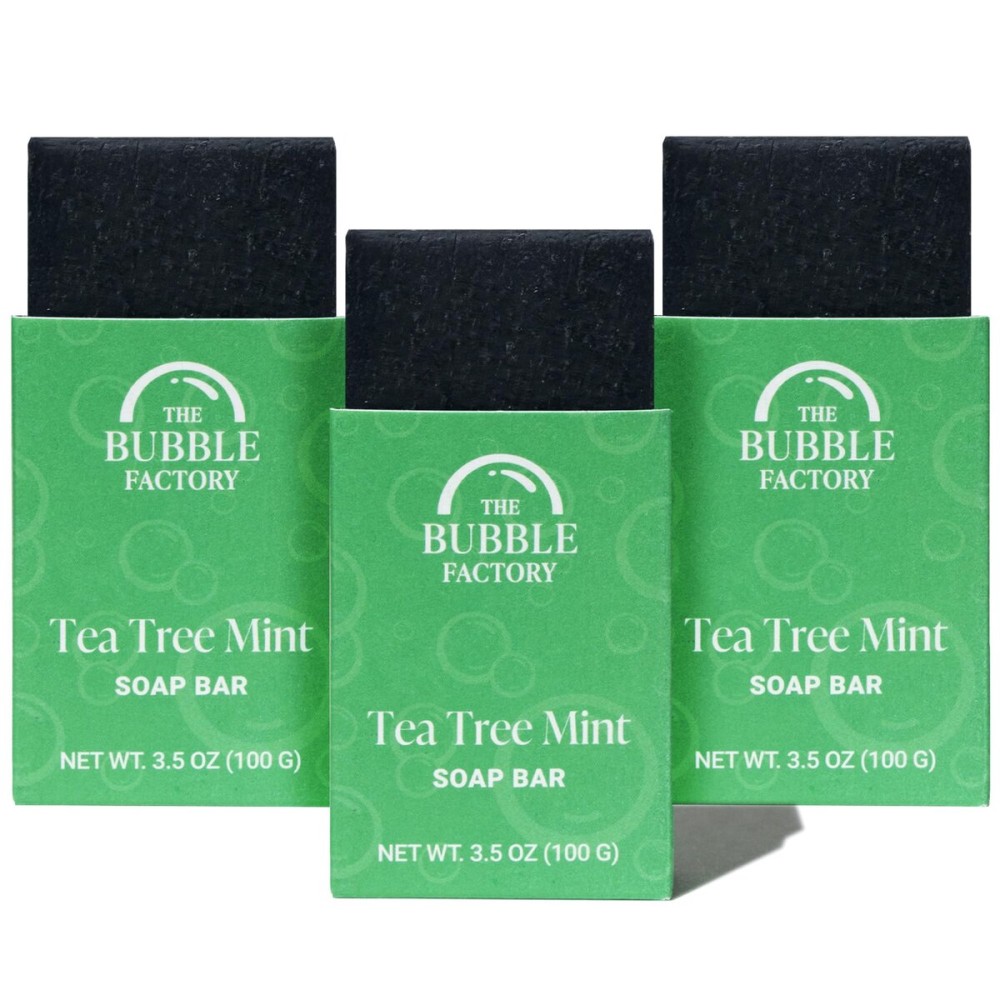 The Bubble Factory Handmade Natural Bath & Body Soap Bar, Vegan, All-Natural, Palm Oil Free, Made in USA with Shea Butter + Essential Oils, Tea Tree Mint, 3 Bars