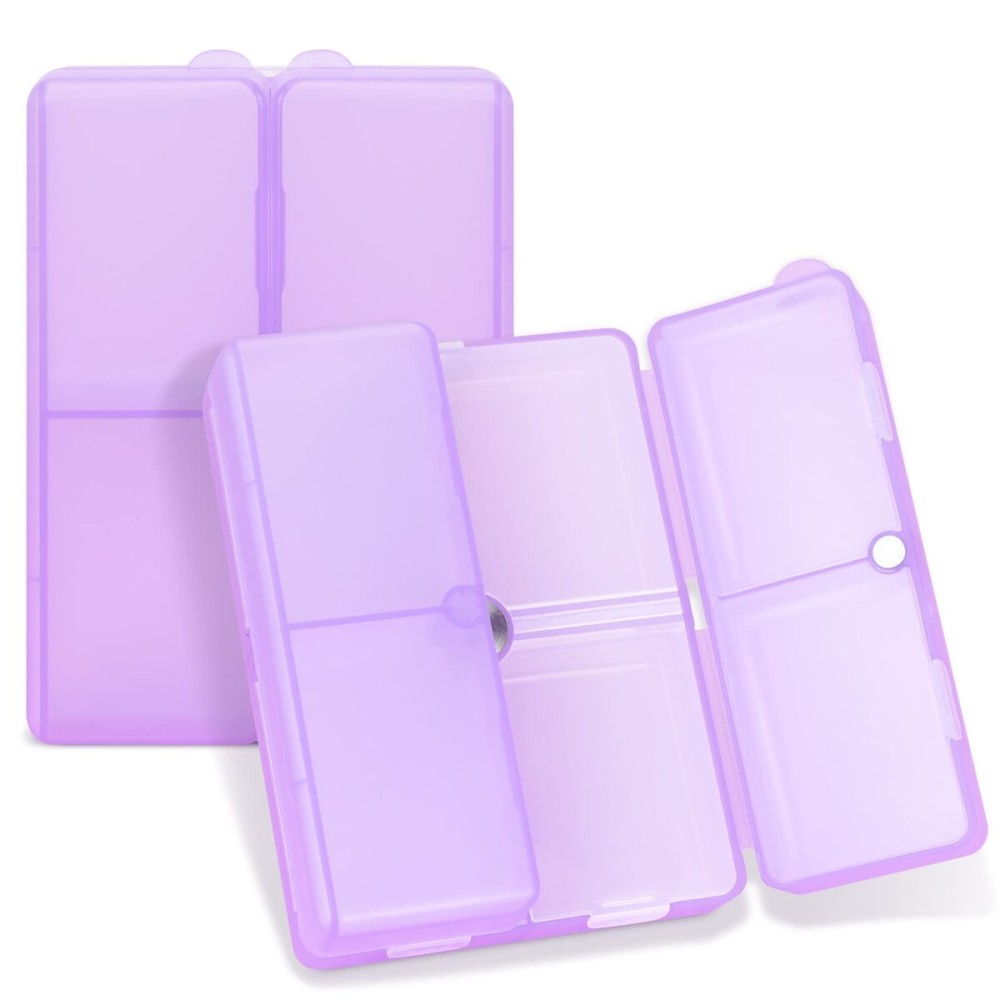FYY Daily Pill Organizer,7 Compartments Portable Pill Case Travel Pill Organizer,[Folding Design] Large Pill Box for Purse Pocket to Hold Vitamins,Cod Liver Oil,Supplements and Medication-Clear Purple