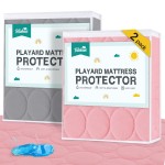 Pack and Play Protector Sheets Waterproof 2 Pack, Quilted Playard Mattress Pad Cover Fitted Fits for Graco Pack n Play Playard Mattress/Playpen Mattress, Gray & Pink, 39 x 27