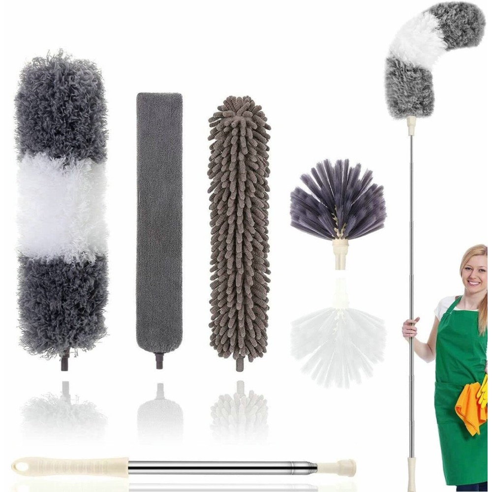 Microfiber Duster Kit High Reach Ceiling Fan Duster with Extendable Pole 100 Telescoping Cobweb Duster for Cleaning, Bendable Head Washable Duster for Ceiling, Fan, Furniture