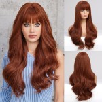 HAIRCUBE Auburn Wigs with Bangs Synthetic Women\'s Wig Long Wavy Layered Heat-Resistant Wig for Daily Use Natural and comfortable