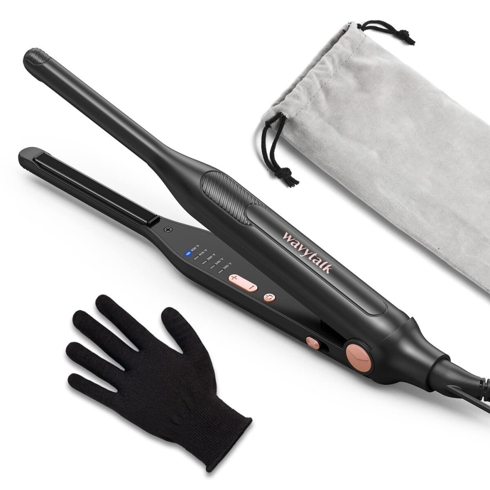 Wavytalk 3/10 Small Flat Iron, Pencil Flat Iron for Short Hair, Pixie Cut and Bangs, Curling Iron for Short Hair, Mini Hair Straightener for Edges with Anti-Pinch Design, Tiny Hair Straightener