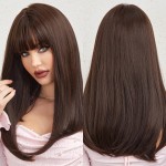 HAIRCUBE Dark Brown Synthetic Women\'s Wig Long Straight Layered and Heat Resistant
