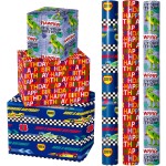 WRAPAHOLIC Birthday Wrapping Paper Roll - Mini Roll - 3 Rolls - 17 Inch X 120 Inch Per Roll - Dinosaurs and Racing Car for Kid\'s Birthday, Baby Shower