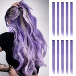 FESHFEN Colored Clip in Hair Extensions - 10 PCS Purple Highlighted Hair Piece Straight Synthetic Clip in Hairpieces for Women 22 inch