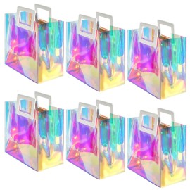 VUOJUR 6pcs Holographic Small Gift Bag 8.3x8x4\'\' Clear Reusable Birthday Gift Bag for Women Girls Iridescent Bachelorette Wedding Christmas with Handle