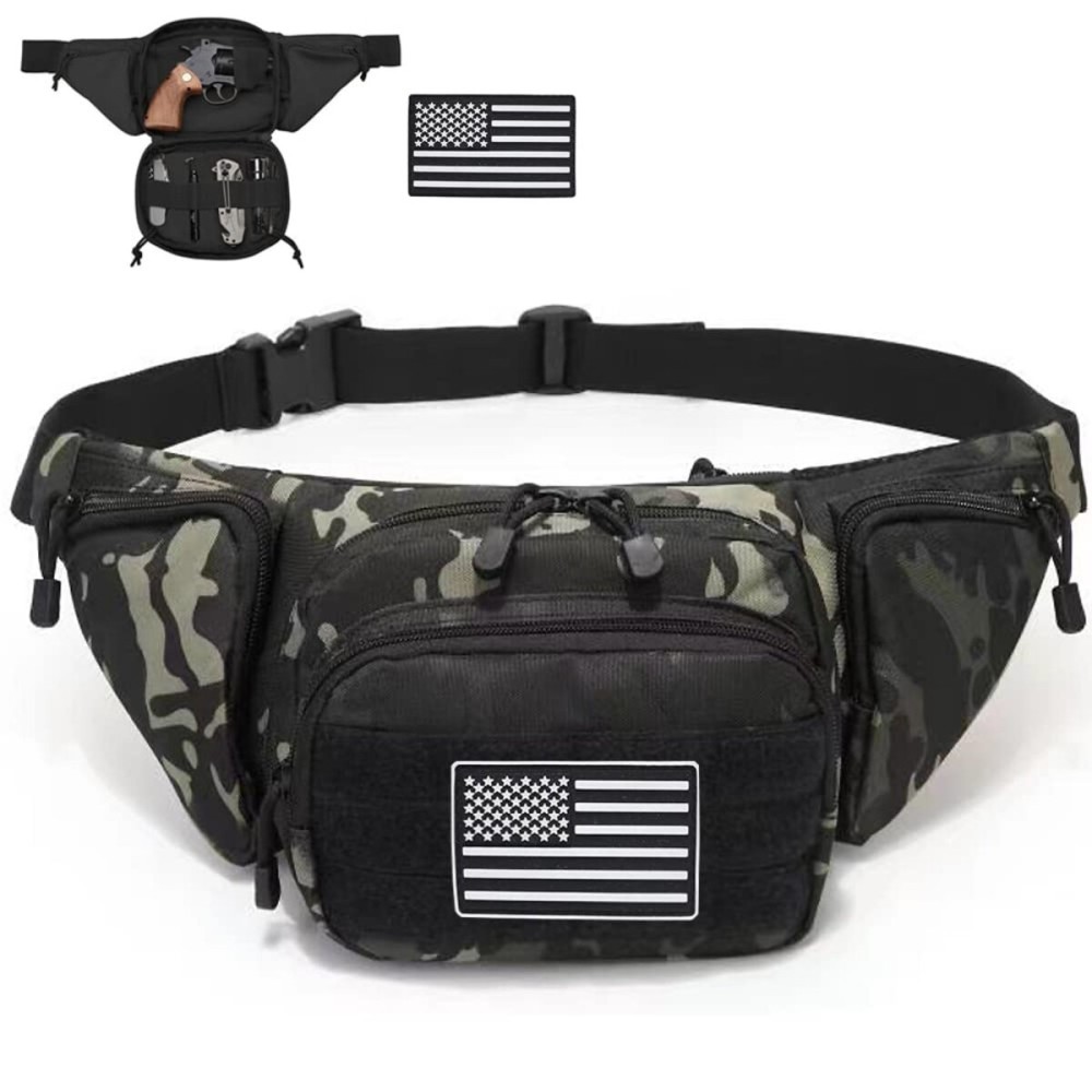 Vdones Tactical Fanny Pack Gun Holster Concealed Carry Pistol Military Tactical Waist Bag Waterproof Molle EDC Pouch with USA Flag Patch