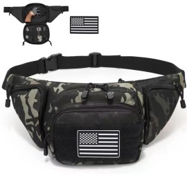 Vdones Tactical Fanny Pack Gun Holster Concealed Carry Pistol Military Tactical Waist Bag Waterproof Molle EDC Pouch with USA Flag Patch
