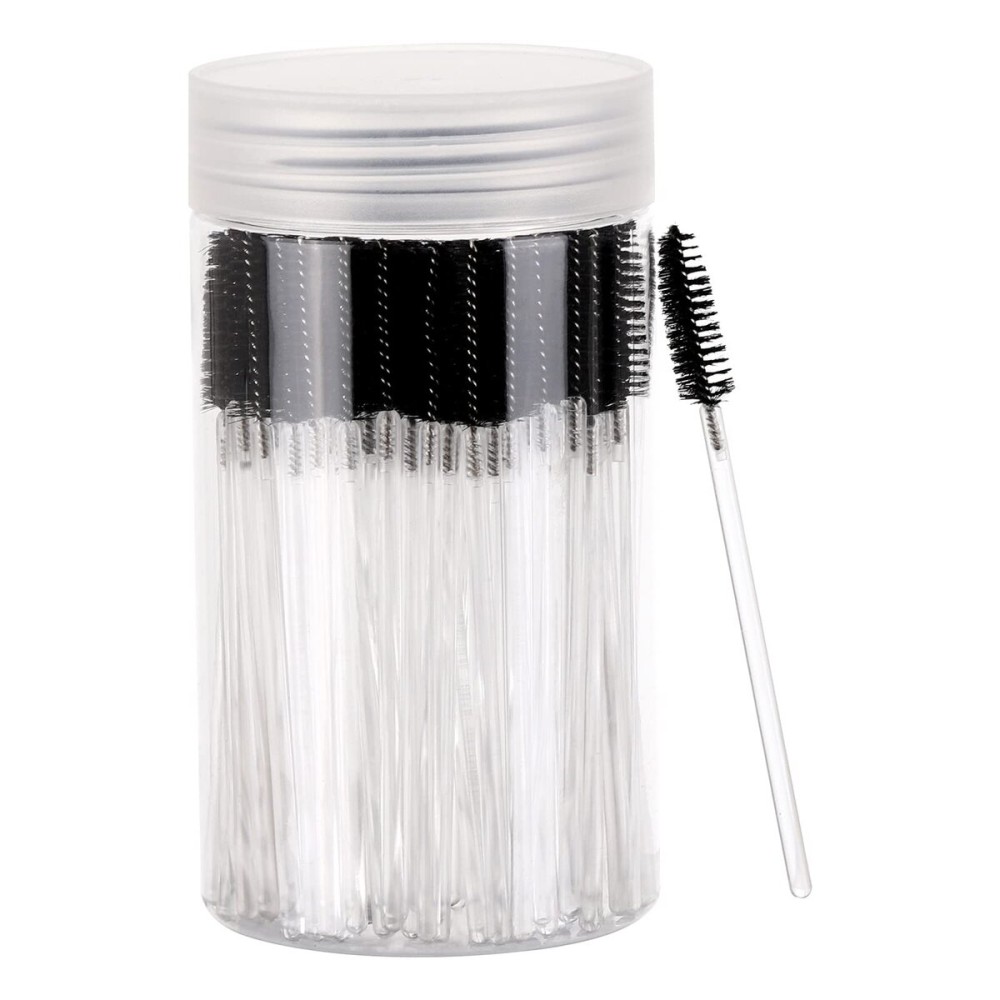 100 Pcs Disposable Mascara Wands, Crystal Eyebrow Spoolies Brush for Eyelash Extensions, Makeup Applicators Kits Eyelash Brush with Container (Black)