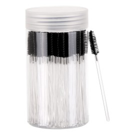 100 Pcs Disposable Mascara Wands, Crystal Eyebrow Spoolies Brush for Eyelash Extensions, Makeup Applicators Kits Eyelash Brush with Container (Black)
