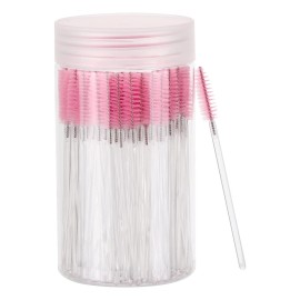 100 Pcs Disposable Mascara Wands, Crystal Eyebrow Spoolies Brush for Eyelash Extensions, Makeup Applicators Kits Eyelash Brush with Container (Pink)