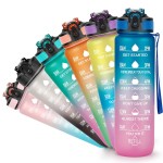 YC Kitchen Motivational Water Bottle with Time Marker - 32oz, Leak-proof BPA Free Sports Water Bottles with Straw & Carrying Strap